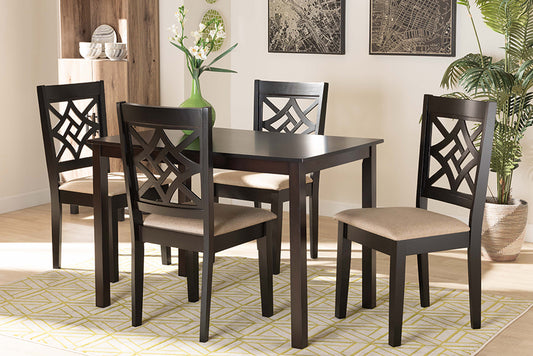 Baxton Studio Nicolette Modern and Contemporary Sand Fabric Upholstered and Dark Brown Finished Wood 5-Piece Dining Set | Modishstore | Dining Sets