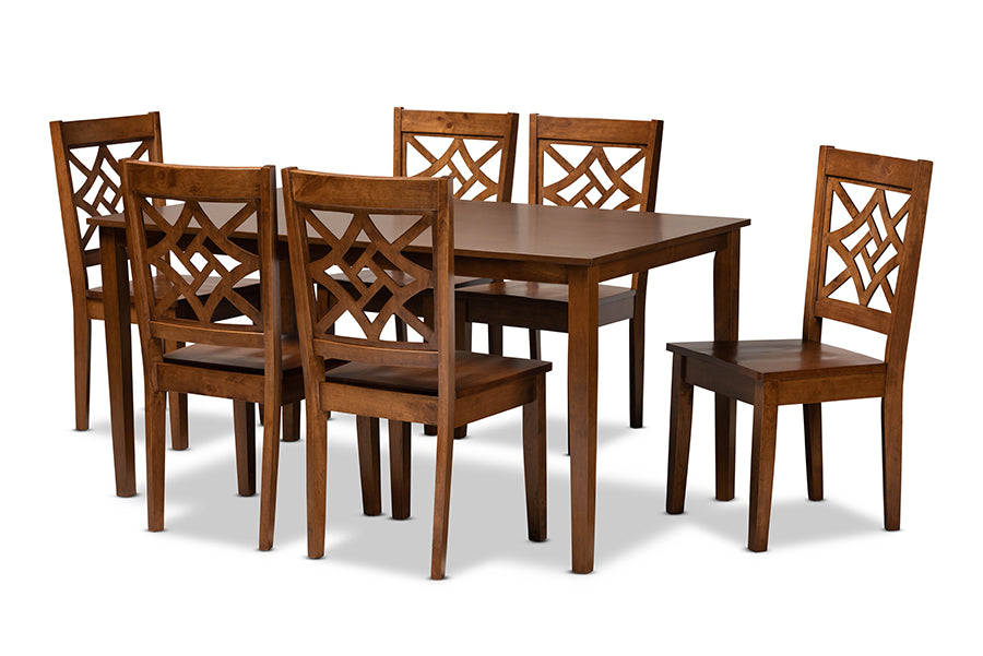 baxton studio nicolette modern and contemporary walnut brown finished wood 7 piece dining set | Modish Furniture Store-2