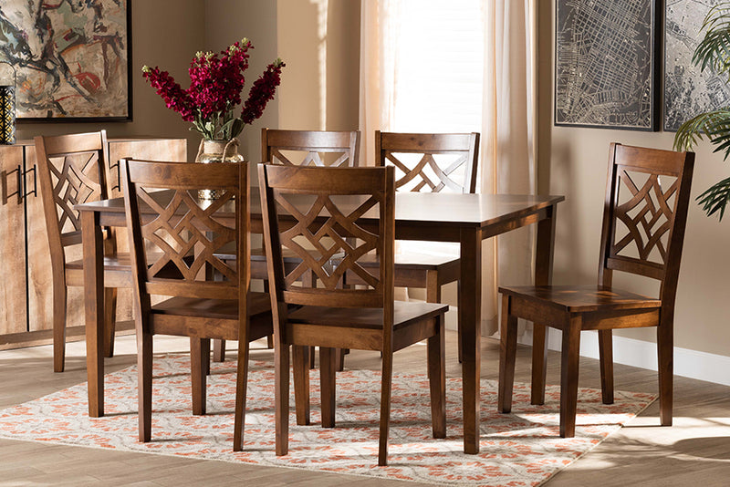 Baxton Studio Nicolette Modern and Contemporary Walnut Brown Finished Wood 7-Piece Dining Set | Modishstore | Dining Sets