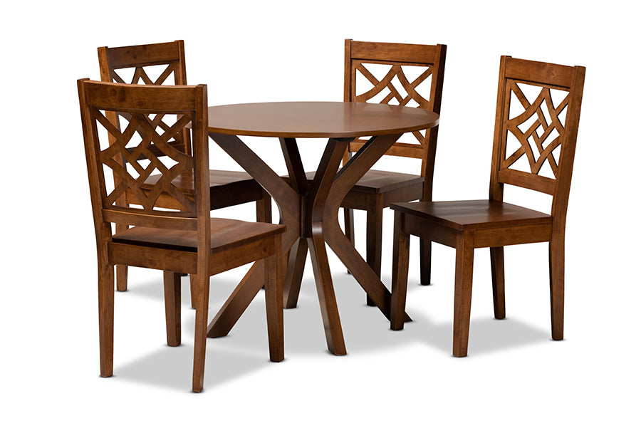 baxton studio miela modern and contemporary walnut brown finished wood 5 piece dining set | Modish Furniture Store-2