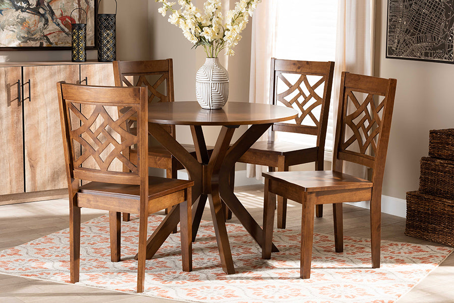 Baxton Studio Miela Modern and Contemporary Walnut Brown Finished Wood 5-Piece Dining Set | Modishstore | Dining Sets