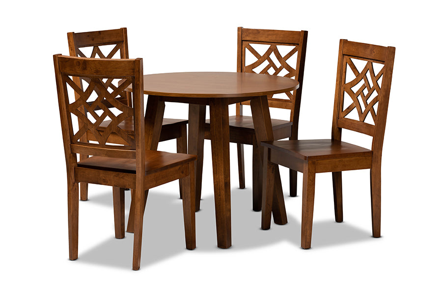baxton studio rava modern and contemporary walnut brown finished wood 5 piece dining set | Modish Furniture Store-2