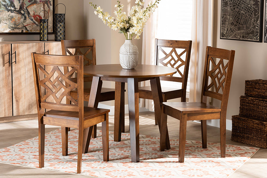 Baxton Studio Rava Modern and Contemporary Walnut Brown Finished Wood 5-Piece Dining Set | Modishstore | Dining Sets