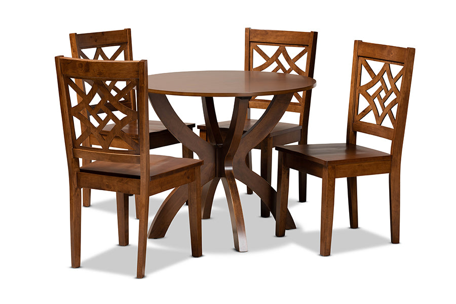 baxton studio anila modern and contemporary walnut brown finished wood 5 piece dining set | Modish Furniture Store-2