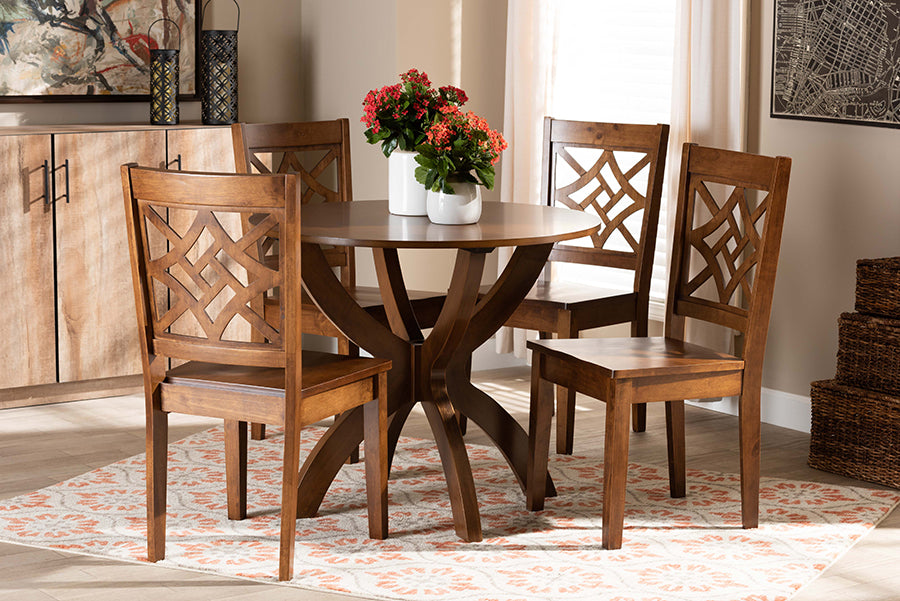 Baxton Studio Anila Modern and Contemporary Walnut Brown Finished Wood 5-Piece Dining Set | Modishstore | Dining Sets
