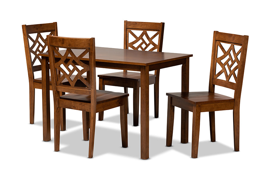 baxton studio nicolette modern and contemporary walnut brown finished wood 5 piece dining set | Modish Furniture Store-2