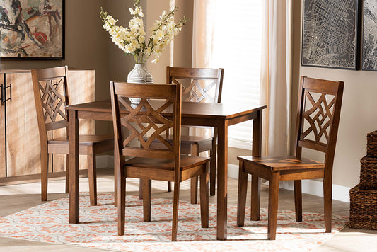Baxton Studio Nicolette Modern and Contemporary Walnut Brown Finished Wood 5-Piece Dining Set | Modishstore | Dining Sets