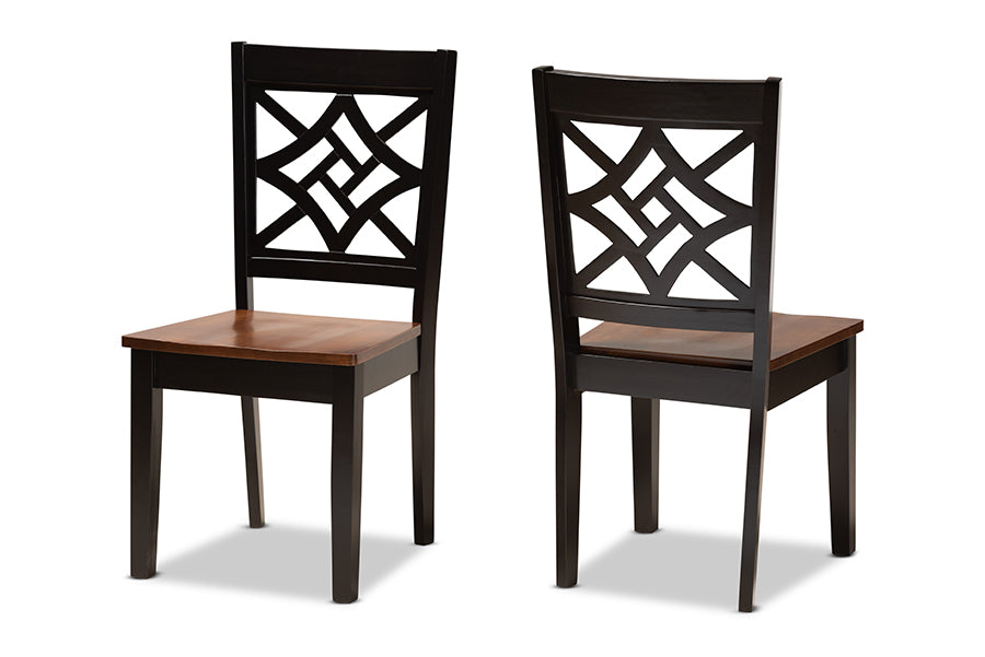 Baxton Studio Nicolette Modern and Contemporary Two-Tone Dark Brown and Walnut Brown Finished Wood 2-Piece Dining Chair Set | Modishstore | Dining Chairs - 4