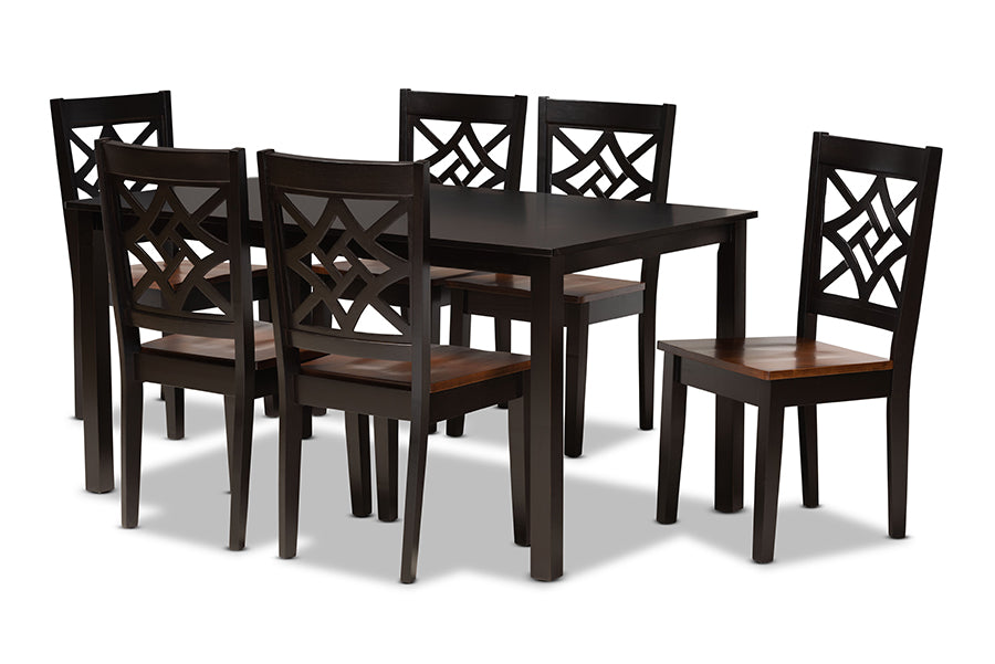 baxton studio nicolette modern and contemporary two tone dark brown and walnut brown finished wood 7 piece dining set | Modish Furniture Store-2