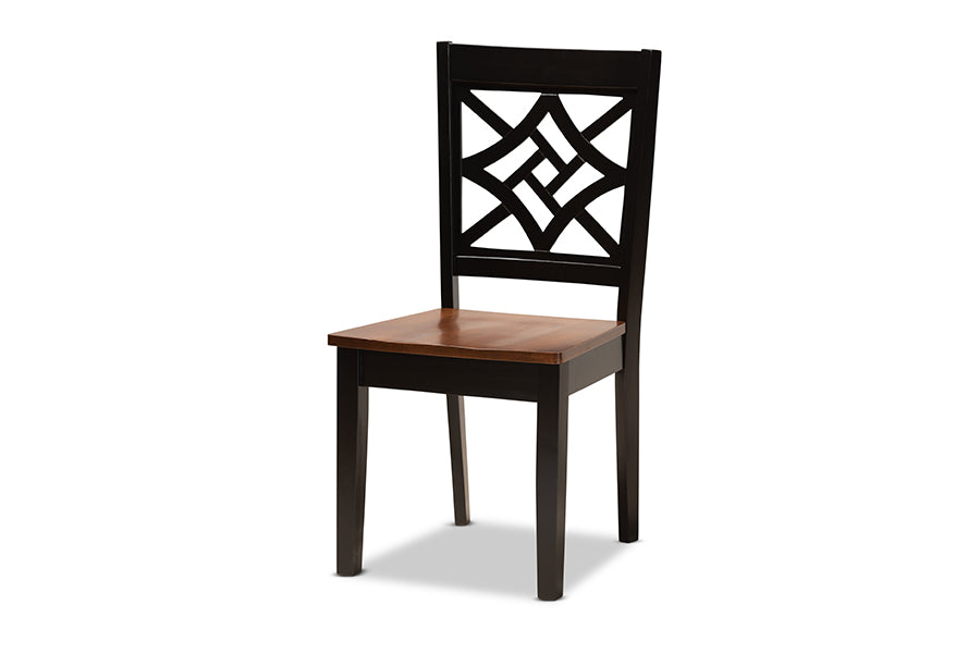 baxton studio nicolette modern and contemporary two tone dark brown and walnut brown finished wood 7 piece dining set | Modish Furniture Store-3