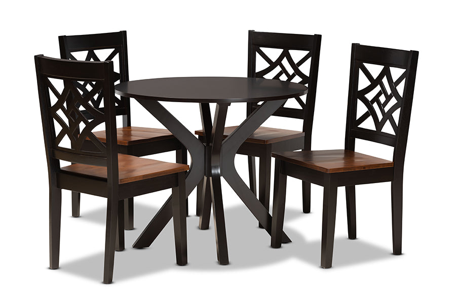 baxton studio miela modern and contemporary two tone dark brown and walnut brown finished wood 5 piece dining set | Modish Furniture Store-2