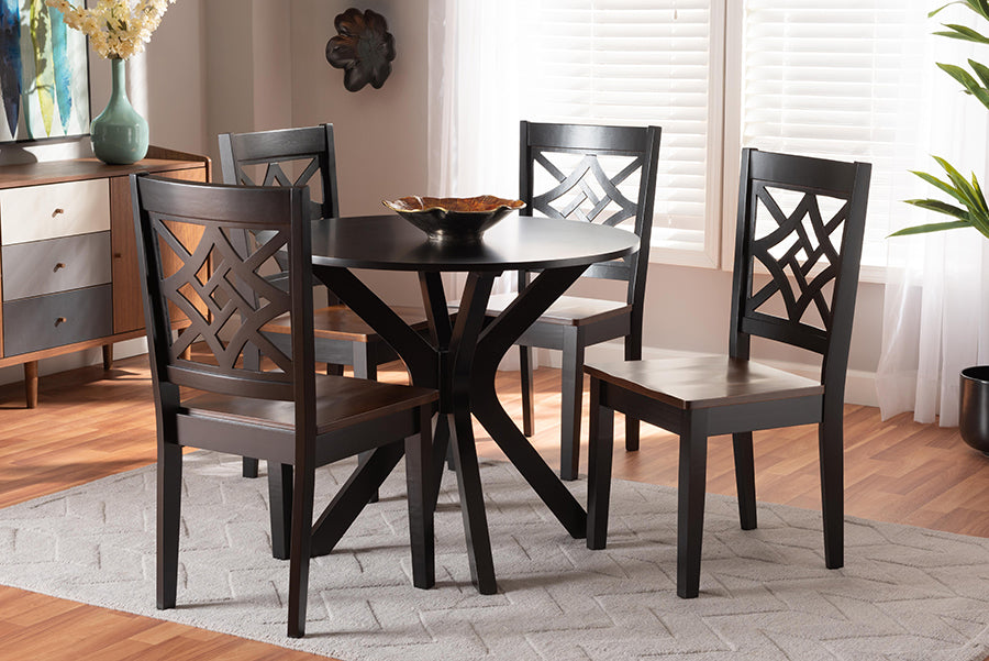 Baxton Studio Miela Modern and Contemporary Two-Tone Dark Brown and Walnut Brown Finished Wood 5-Piece Dining Set | Modishstore | Dining Sets
