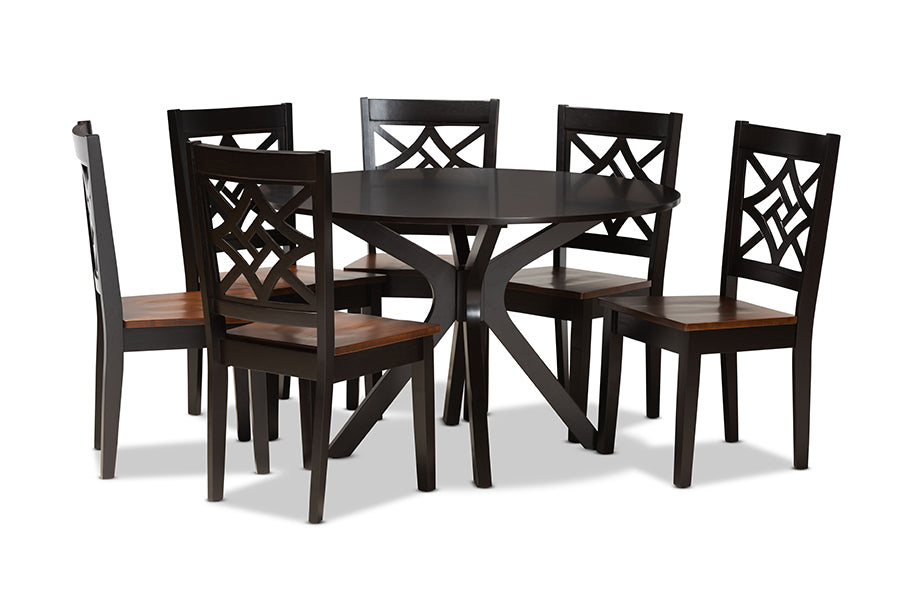 baxton studio miela modern and contemporary two tone dark brown and walnut brown finished wood 7 piece dining set | Modish Furniture Store-2