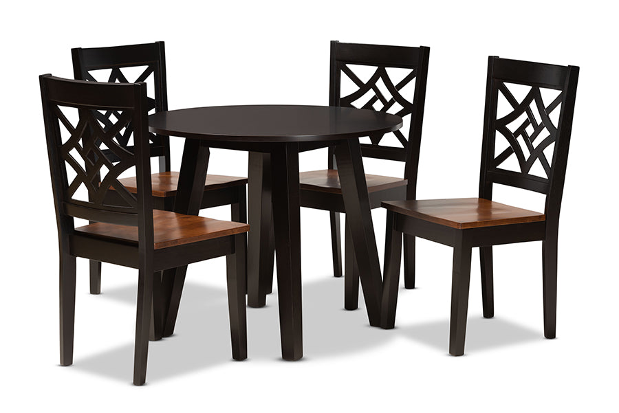 baxton studio rava modern and contemporary two tone dark brown and walnut brown finished wood 5 piece dining set | Modish Furniture Store-2