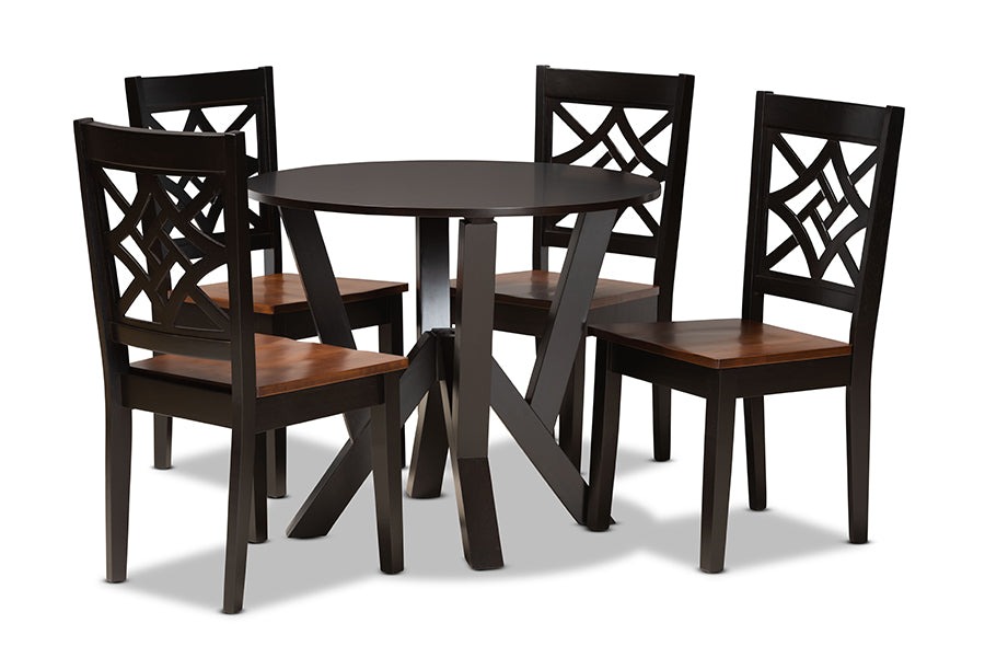 baxton studio kaila modern and contemporary two tone dark brown and walnut brown finished wood 5 piece dining set | Modish Furniture Store-2