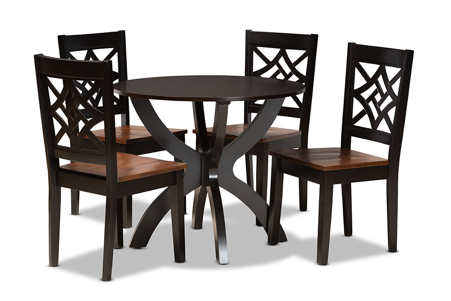 baxton studio anila modern and contemporary two tone dark brown and walnut brown finished wood 5 piece dining set | Modish Furniture Store-2