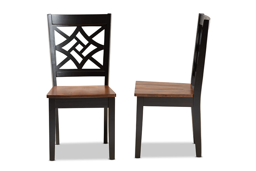 Baxton Studio Nicolette Modern and Contemporary Two-Tone Dark Brown and Walnut Brown Finished Wood 2-Piece Dining Chair Set | Modishstore | Dining Chairs - 2