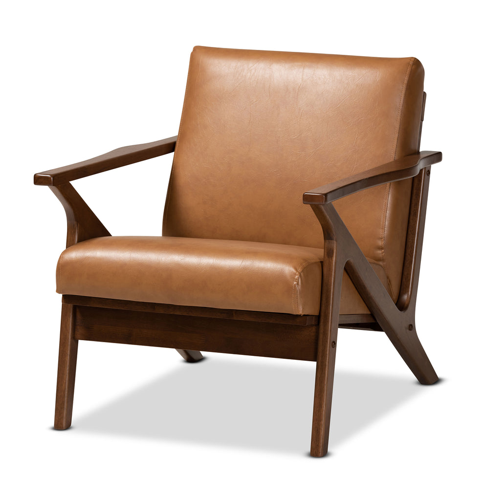 Baxton Studio Bianca Mid-Century Modern Walnut Brown Finished Wood and Tan Faux Leather Effect Lounge Chair | Lounge Chairs | Modishstore - 2