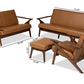 Baxton Studio Bianca Mid-Century Modern Walnut Brown Finished Wood and Tan Faux Leather Effect 4-Piece Living Room Set | Sofas | Modishstore - 8