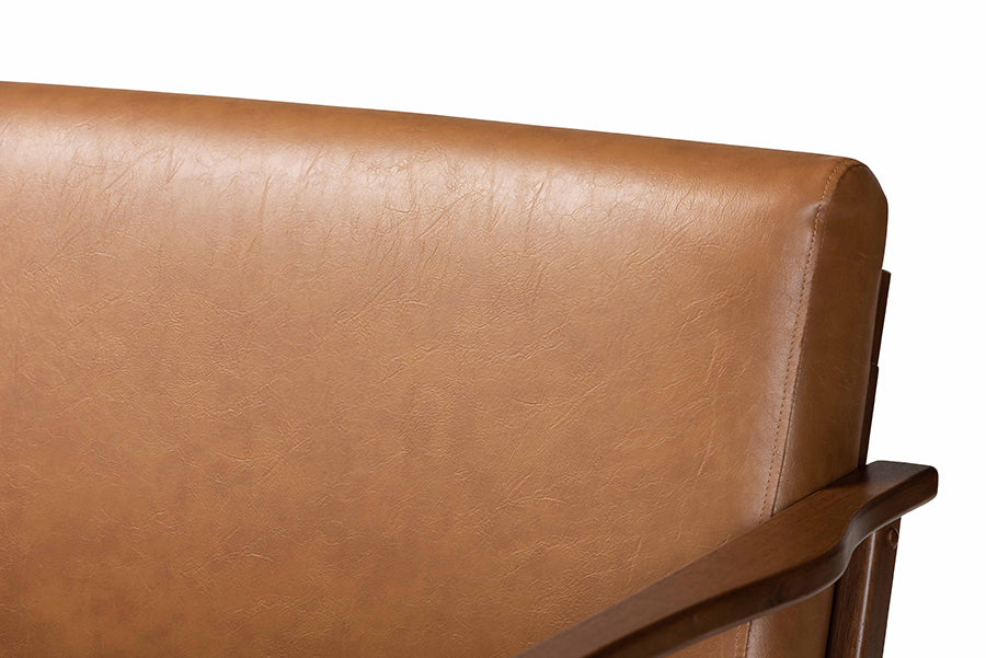 Baxton Studio Bianca Mid-Century Modern Walnut Brown Finished Wood and Tan Faux Leather Effect 4-Piece Living Room Set | Sofas | Modishstore - 7