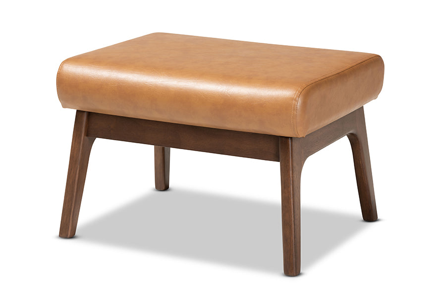 Baxton Studio Bianca Mid-Century Modern Walnut Brown Finished Wood and Tan Faux Leather Effect 2-Piece Lounge chair and Ottoman Set | Sofas | Modishstore - 3