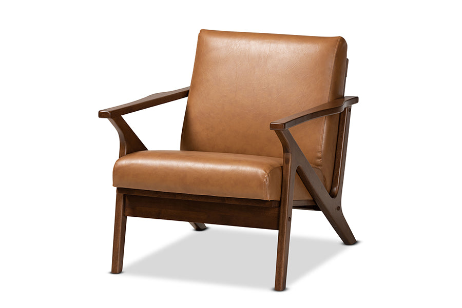 Baxton Studio Bianca Mid-Century Modern Walnut Brown Finished Wood and Tan Faux Leather Effect 2-Piece Lounge chair and Ottoman Set | Sofas | Modishstore - 4