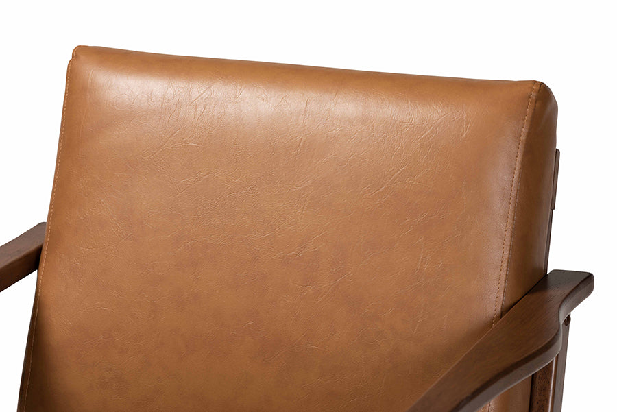 Baxton Studio Bianca Mid-Century Modern Walnut Brown Finished Wood and Tan Faux Leather Effect 2-Piece Lounge chair and Ottoman Set | Sofas | Modishstore - 5