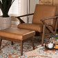 Baxton Studio Bianca Mid-Century Modern Walnut Brown Finished Wood and Tan Faux Leather Effect 2-Piece Lounge chair and Ottoman Set | Sofas | Modishstore