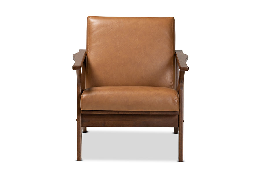 Baxton Studio Bianca Mid-Century Modern Walnut Brown Finished Wood and Tan Faux Leather Effect Lounge Chair | Lounge Chairs | Modishstore - 8