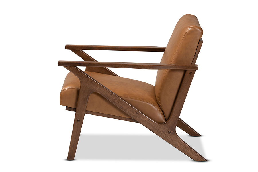 Baxton Studio Bianca Mid-Century Modern Walnut Brown Finished Wood and Tan Faux Leather Effect Lounge Chair | Lounge Chairs | Modishstore - 7