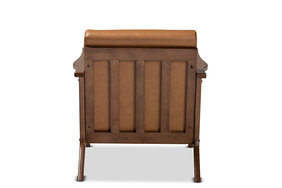 Baxton Studio Bianca Mid-Century Modern Walnut Brown Finished Wood and Tan Faux Leather Effect Lounge Chair | Lounge Chairs | Modishstore - 6