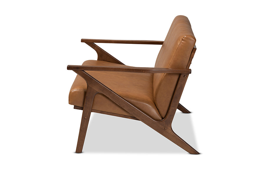 Baxton Studio Bianca Mid-Century Modern Walnut Brown Finished Wood and Tan Faux Leather Effect Loveseat | Loveseats | Modishstore - 7