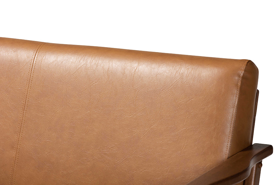 Baxton Studio Bianca Mid-Century Modern Walnut Brown Finished Wood and Tan Faux Leather Effect Loveseat | Loveseats | Modishstore - 5