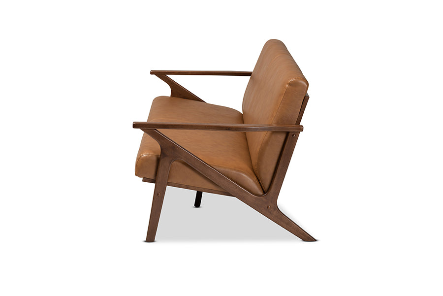 Baxton Studio Bianca Mid-Century Modern Walnut Brown Finished Wood and Tan Faux Leather Effect Sofa | Sofas | Modishstore - 7