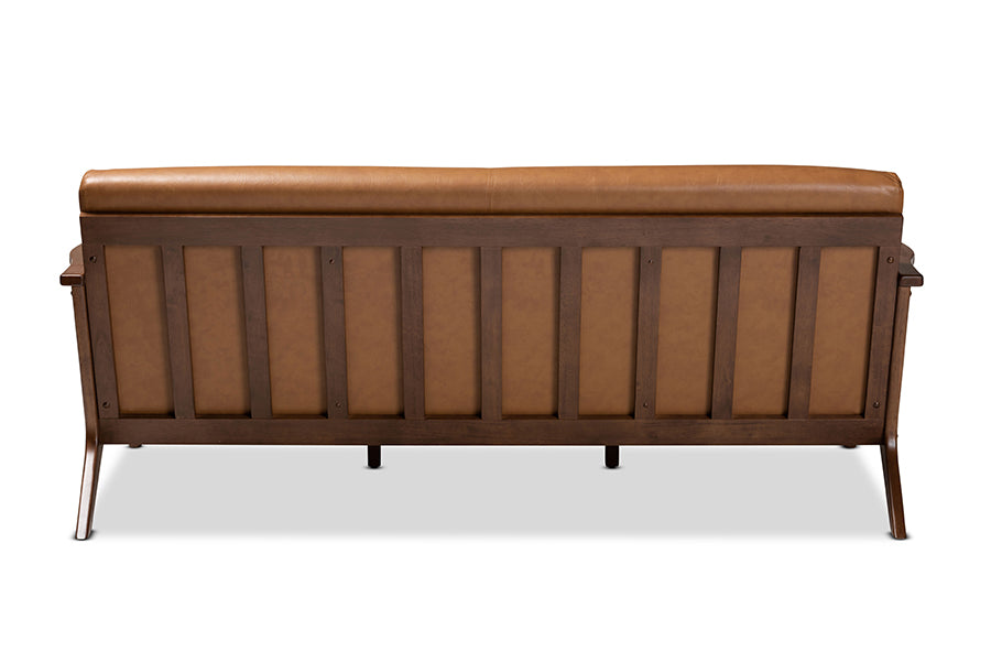 Baxton Studio Bianca Mid-Century Modern Walnut Brown Finished Wood and Tan Faux Leather Effect Sofa | Sofas | Modishstore - 6