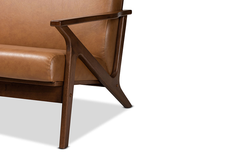 Baxton Studio Bianca Mid-Century Modern Walnut Brown Finished Wood and Tan Faux Leather Effect Sofa | Sofas | Modishstore - 4