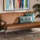 Baxton Studio Bianca Mid-Century Modern Walnut Brown Finished Wood and Tan Faux Leather Effect Sofa | Sofas | Modishstore
