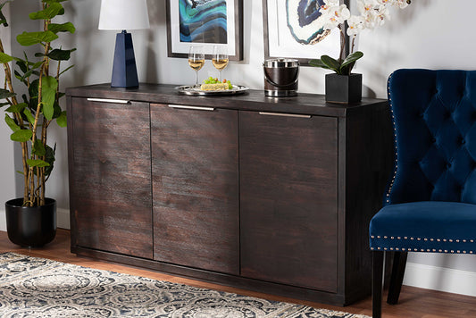 Baxton Studio Titus Modern and Contemporary Dark Brown Finished Wood 3-Door Dining Room Sideboard Buffet | Modishstore | Sideboards