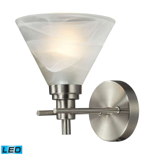 Pemberton 1-Light Vanity Lamp in Brushed Nickel with White Marbleized Glass - Includes LED Bulb | Vanity Light | Modishstore