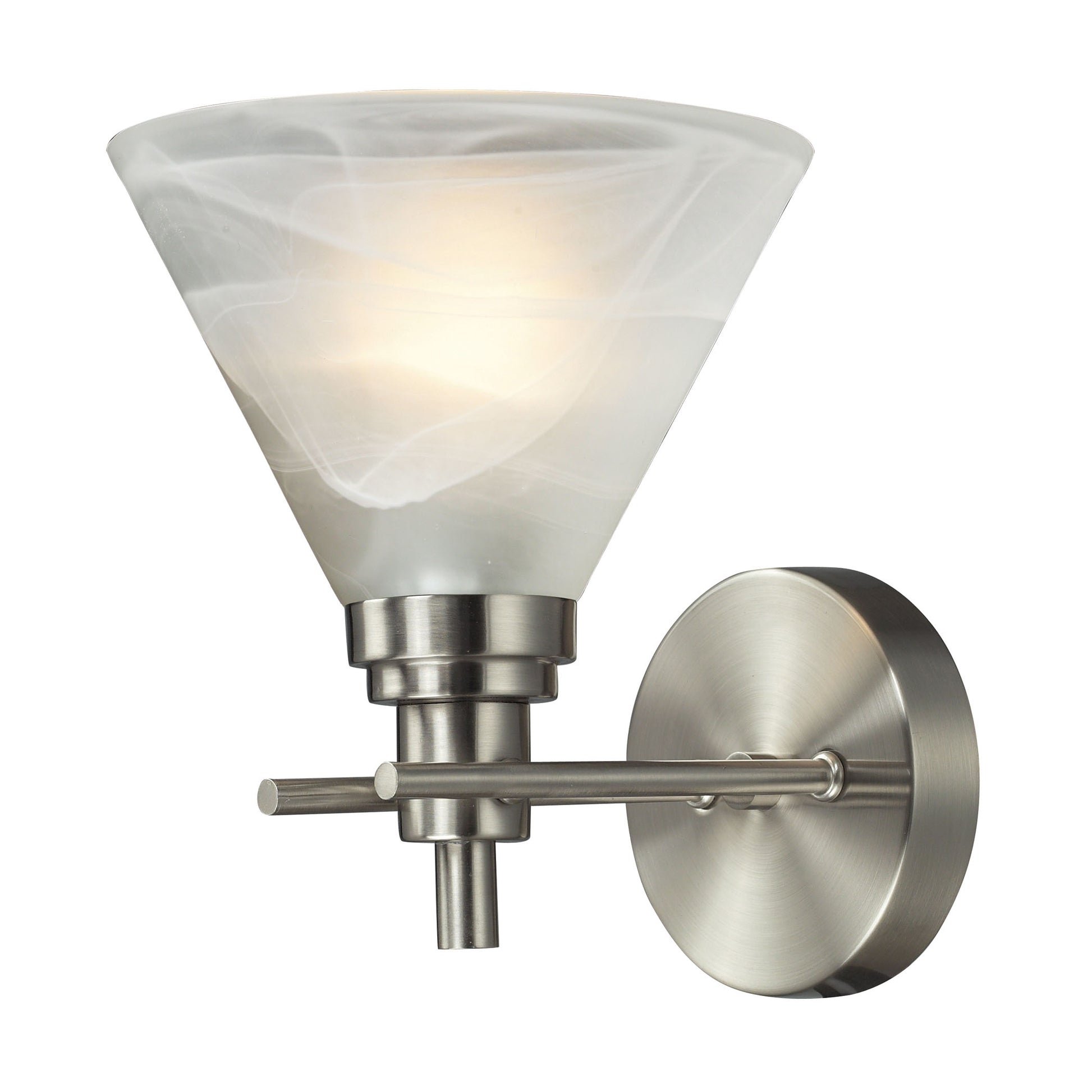 Pemberton 1-Light Vanity Lamp in Brushed Nickel with White Marbleized Glass ELK Lighting | Vanity Light | Modishstore