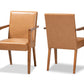 Baxton Studio Andrea Mid-Century Modern Tan Faux Leather Upholstered and Walnut Brown Finished Wood 2-Piece Armchair Set | Armchairs | Modishstore - 2