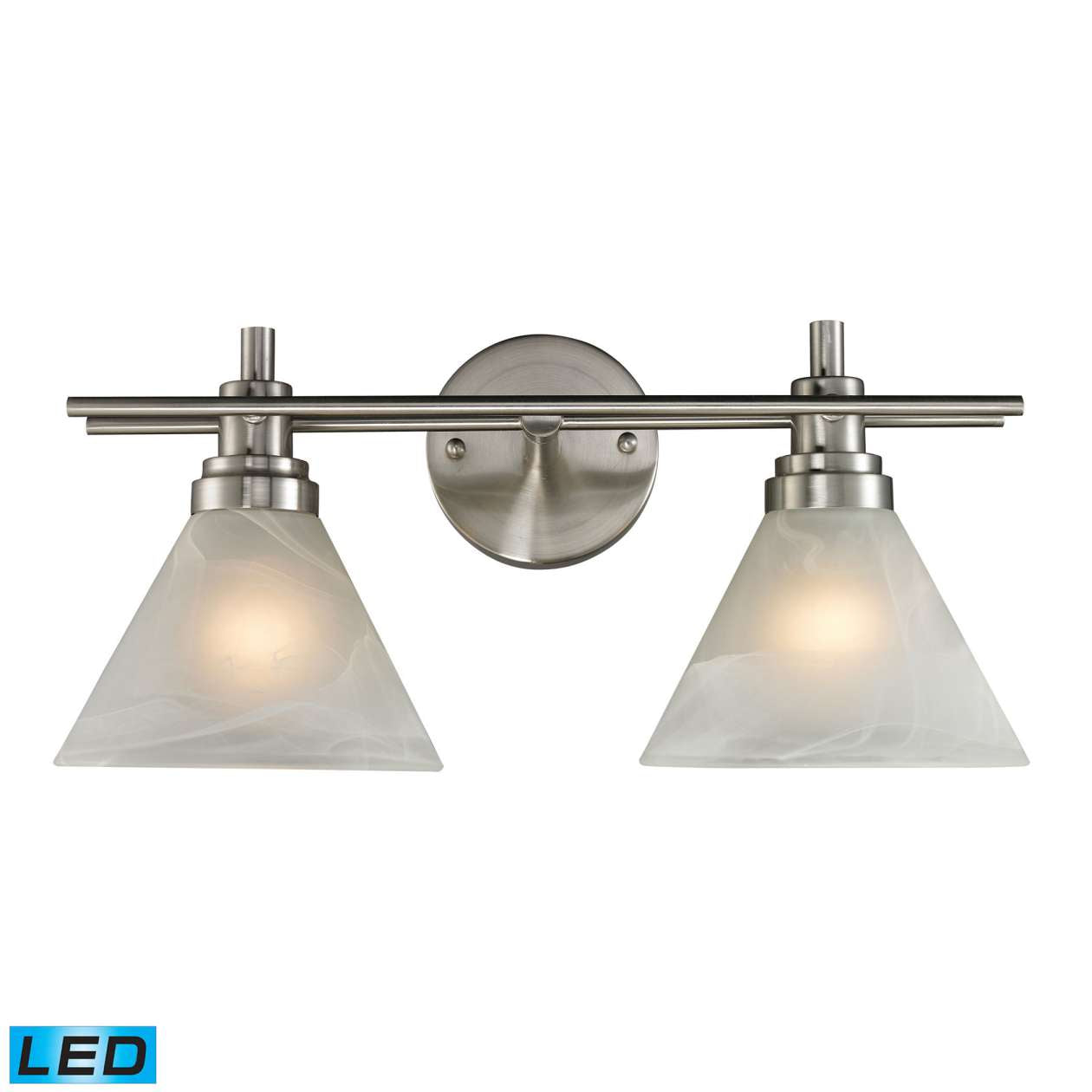 Pemberton 2-Light Vanity Lamp in Brushed Nickel with White Marbleized Glass - Includes LED Bulbs | Vanity Light | Modishstore