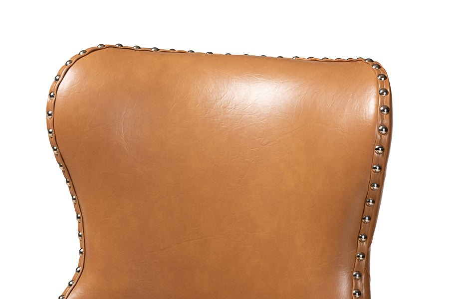Baxton Studio Gradisca Modern and Contemporary Tan Faux Leather Upholstered and Walnut Brown Finished Wood 2-Piece Swivel Bar Stool Set | Bar Stools | Modishstore - 6