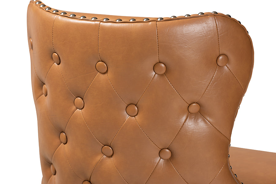 Baxton Studio Gradisca Modern and Contemporary Tan Faux Leather Upholstered and Walnut Brown Finished Wood 2-Piece Swivel Bar Stool Set | Bar Stools | Modishstore - 5