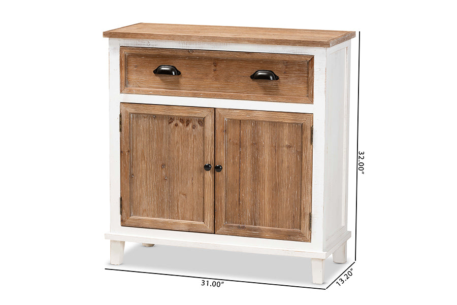 Baxton Studio Glynn Rustic Farmhouse Weathered Two-Tone White and Oak Brown Finished Wood 2-Door Storage Cabinet | Cabinets | Modishstore - 8