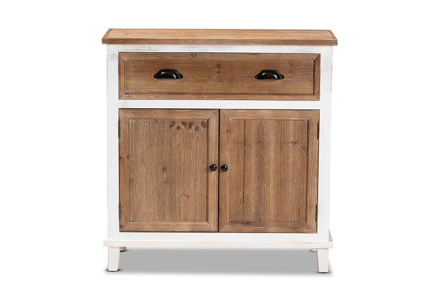 Baxton Studio Glynn Rustic Farmhouse Weathered Two-Tone White and Oak Brown Finished Wood 2-Door Storage Cabinet | Cabinets | Modishstore - 6