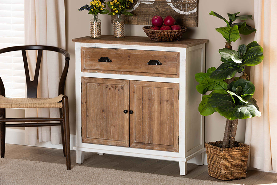 Baxton Studio Glynn Rustic Farmhouse Weathered Two-Tone White and Oak Brown Finished Wood 2-Door Storage Cabinet | Cabinets | Modishstore - 2