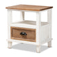 baxton studio glynn rustic farmhouse weathered two tone white and oak brown finished wood 1 drawer nightstand | Modish Furniture Store-2