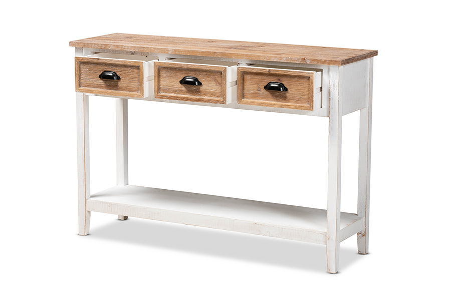 Baxton Studio Benedict Traditional Farmhouse and Rustic Two-Tone White and Oak Brown Finished Wood 3-Drawer Console Table | Console Tables | Modishstore - 6
