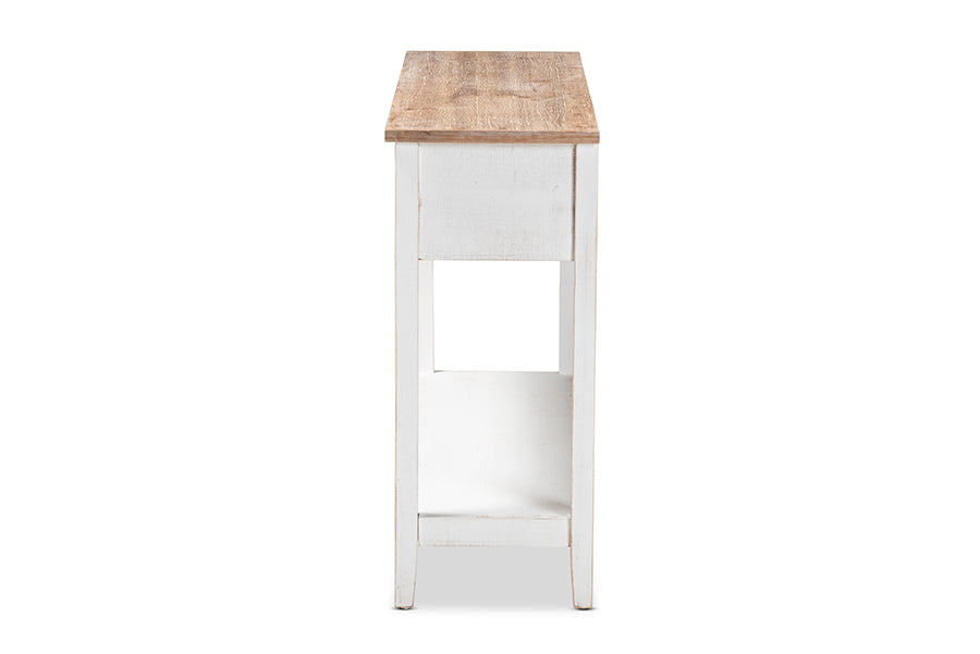 Baxton Studio Benedict Traditional Farmhouse and Rustic Two-Tone White and Oak Brown Finished Wood 3-Drawer Console Table | Console Tables | Modishstore - 4